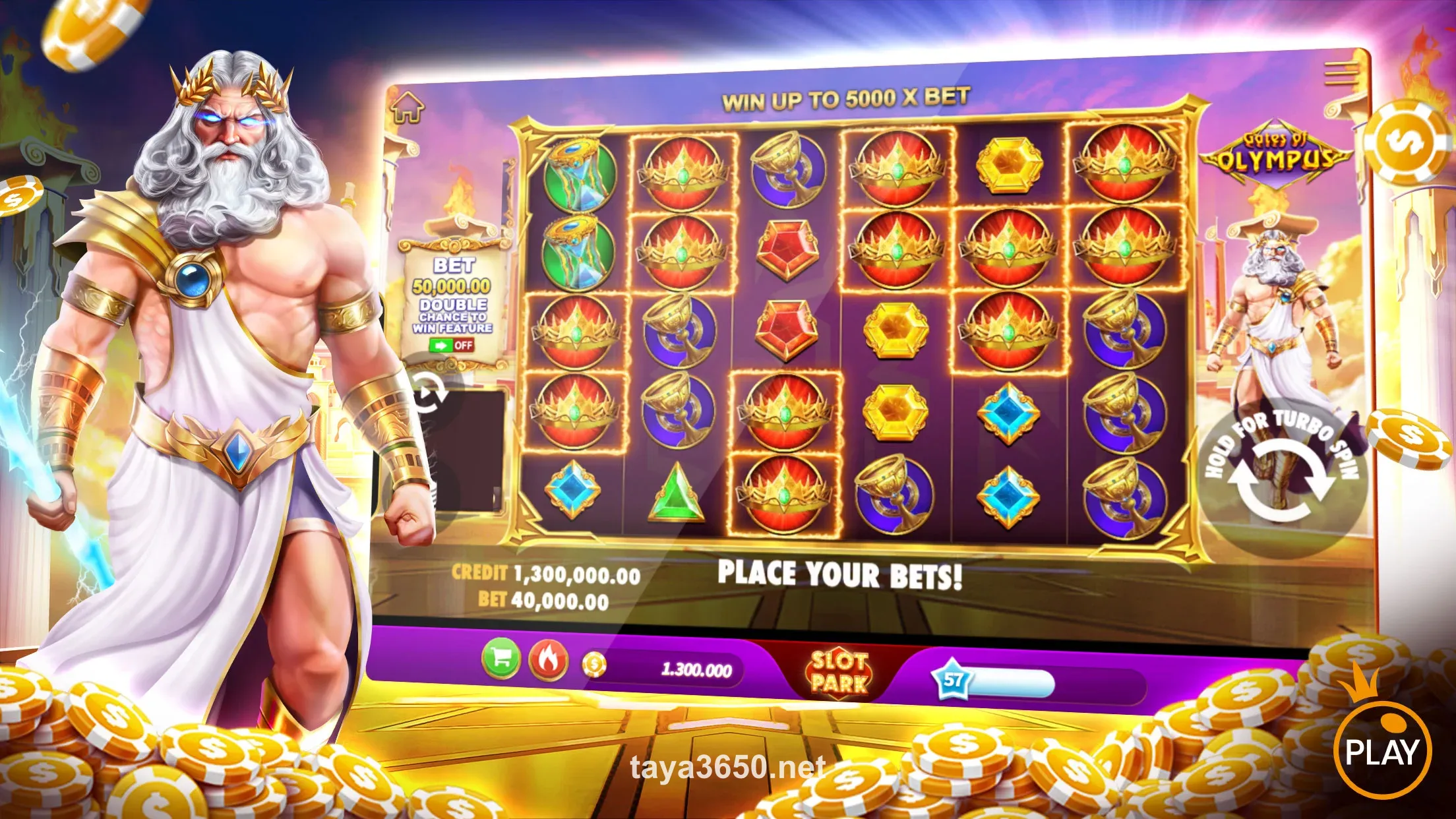 Taya365 Mobile Casino App Home Screen with vintage slot games